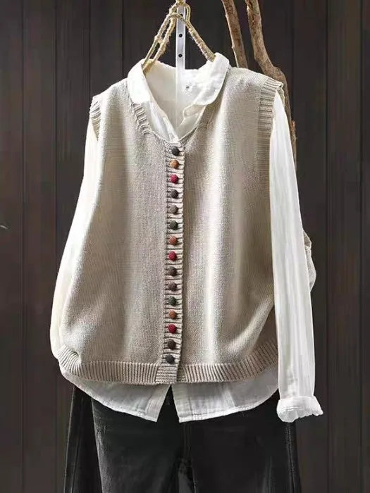 Édith | Gilet en Maille à Boutons Multicolores