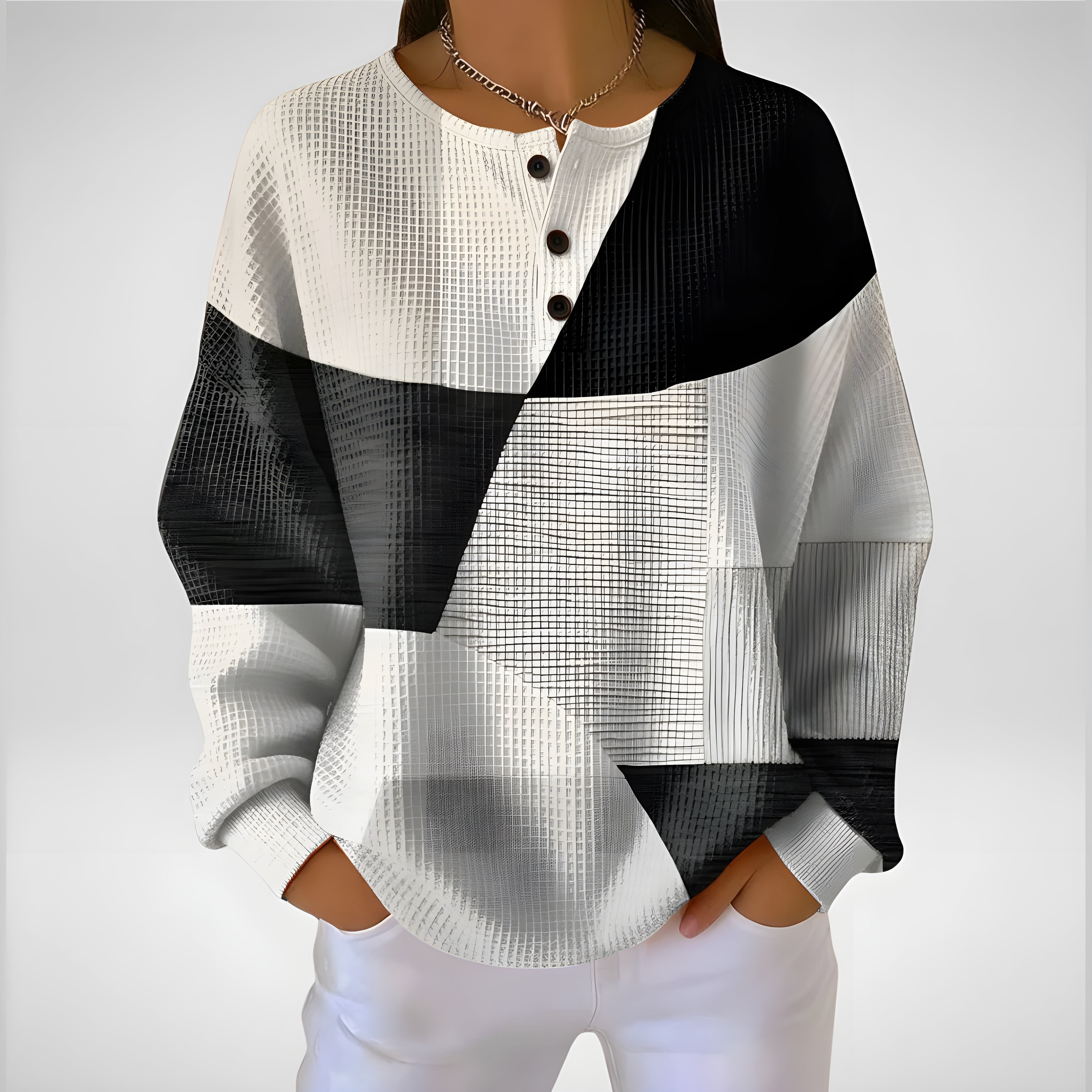 Mélavine | Haut Géométrique Noir & Blanc Doux & Moderne