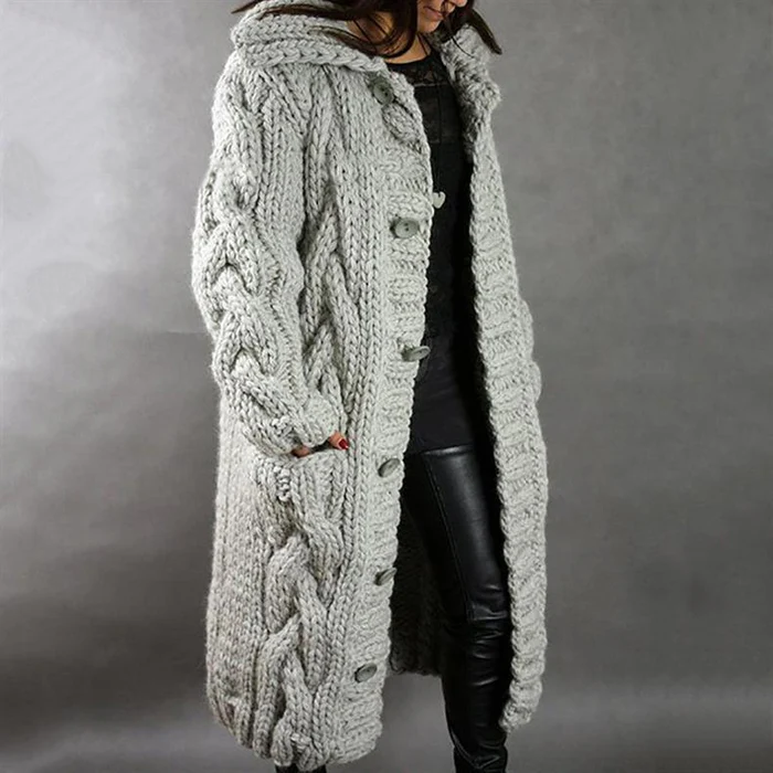Davina | Manteau Long Tricoté Boutonné