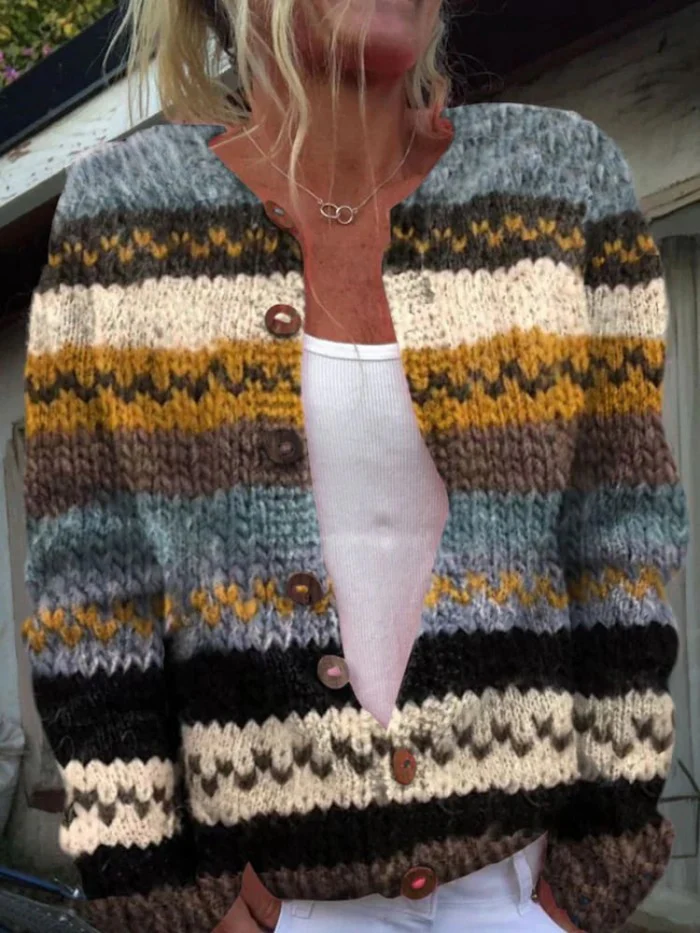 Maud | Gilet Tricoté Rayures Bohème