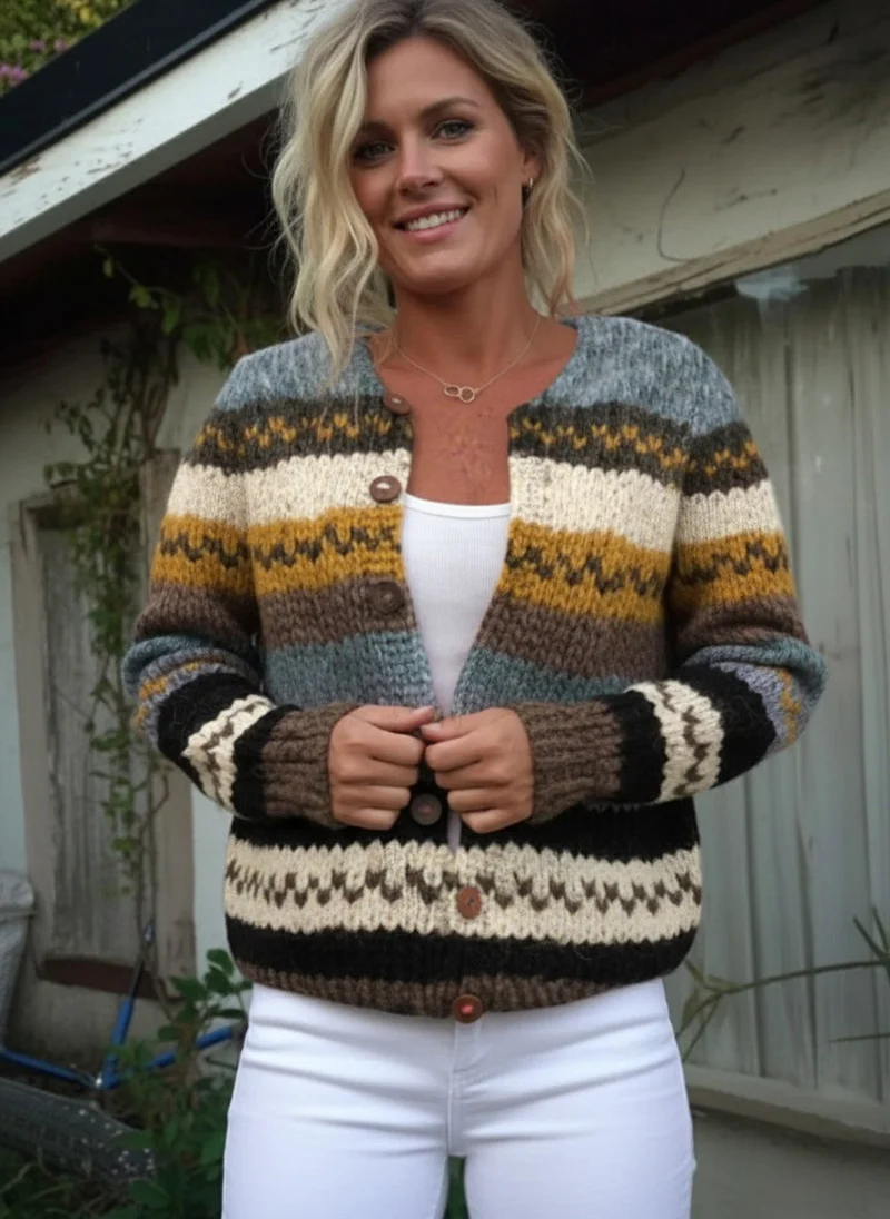 Maud | Gilet Tricoté Rayures Bohème