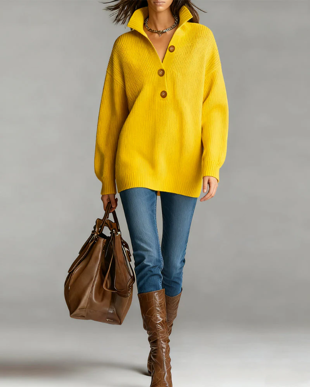 Thaïs | Pull Col Ouvert Boutonné