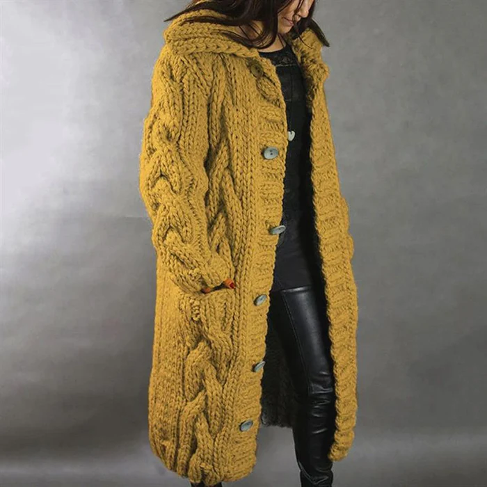Davina | Manteau Long Tricoté Boutonné