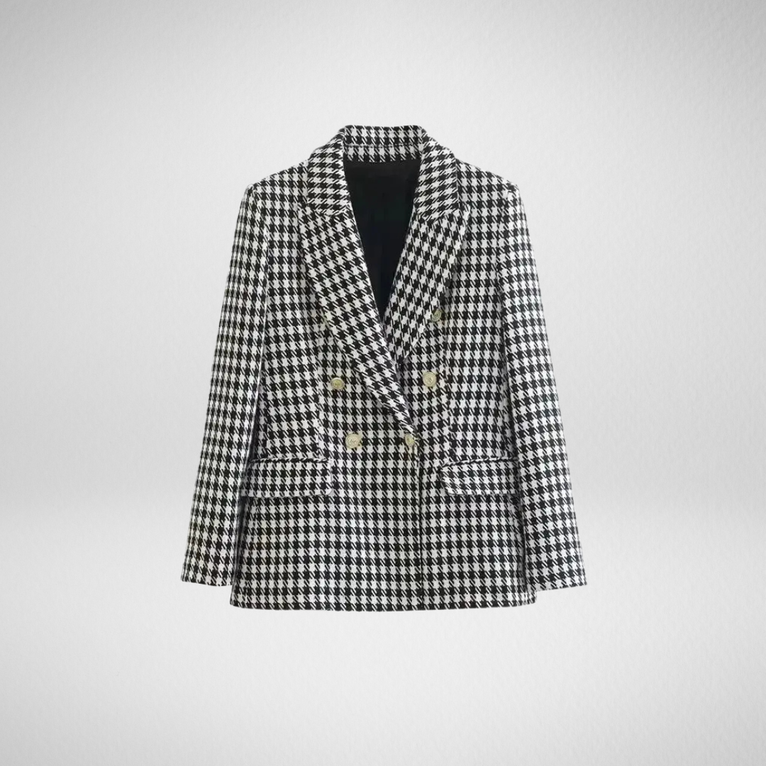 Rousseau Paris | Blazer Femme Pied-de-Poule Vintage, Double Boutonnage, Élégant