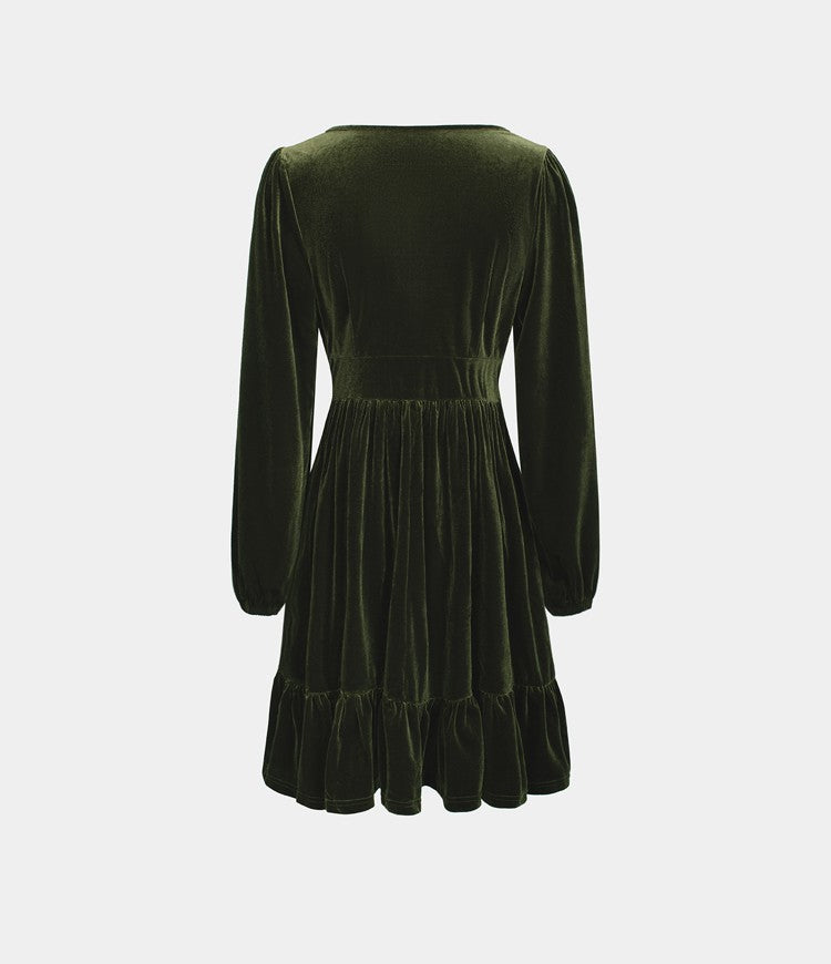 Rousseau Paris | Quotidien Robe de Soirée Mini en Velours à Encolure en V Profond et Ourlet Volanté