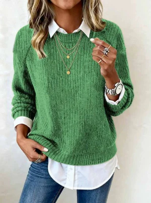 Priscille | Pull élégant à col chemise et design patchwork